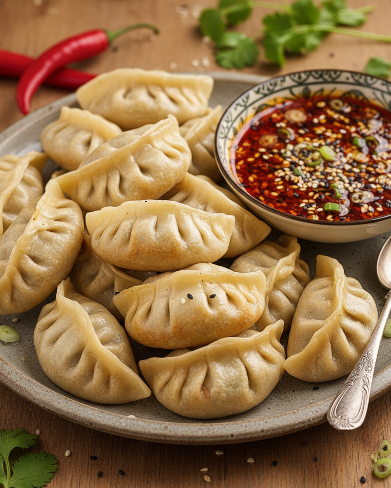 Hand-pleated perfection served with a vibrant spicy sesame dipping sauce