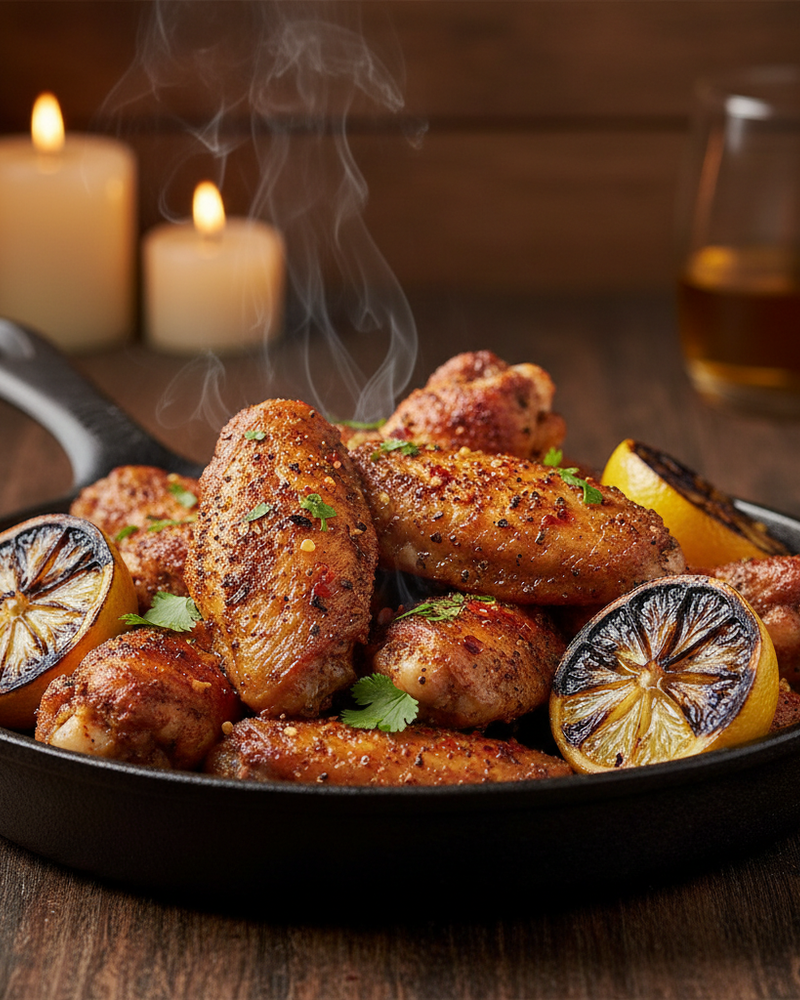 Crispy wings tossed in a secret 12-spice blend with charred lemon