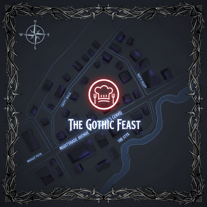 Custom dark-themed map showing the restaurant location